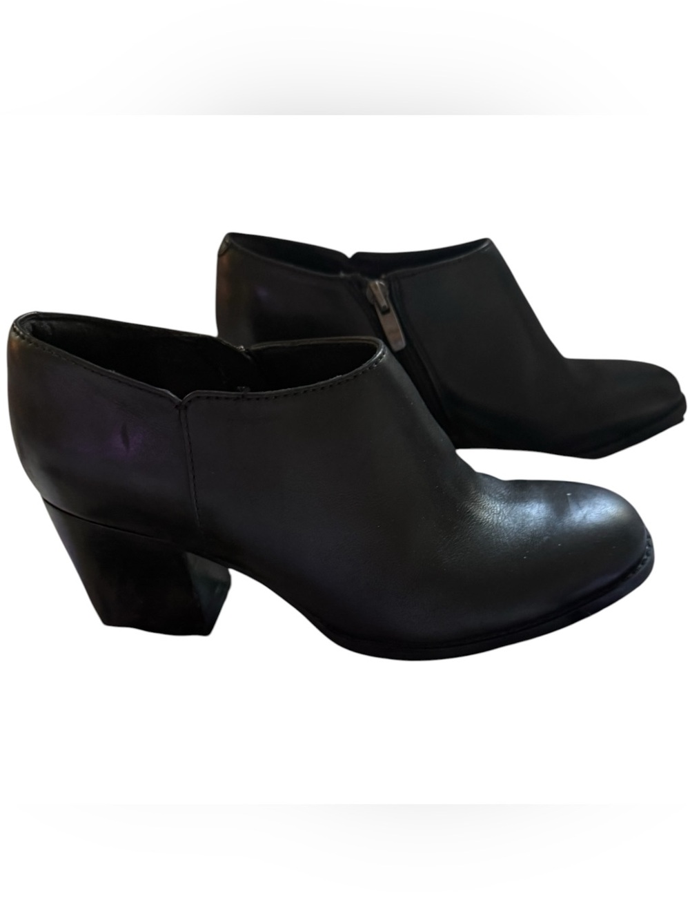 Clarks Black Leather Ankle Booties with Block Heel